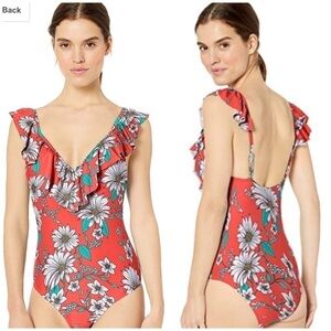 New Jessica Simpson Ruffle Trim One Piece Swimsuit